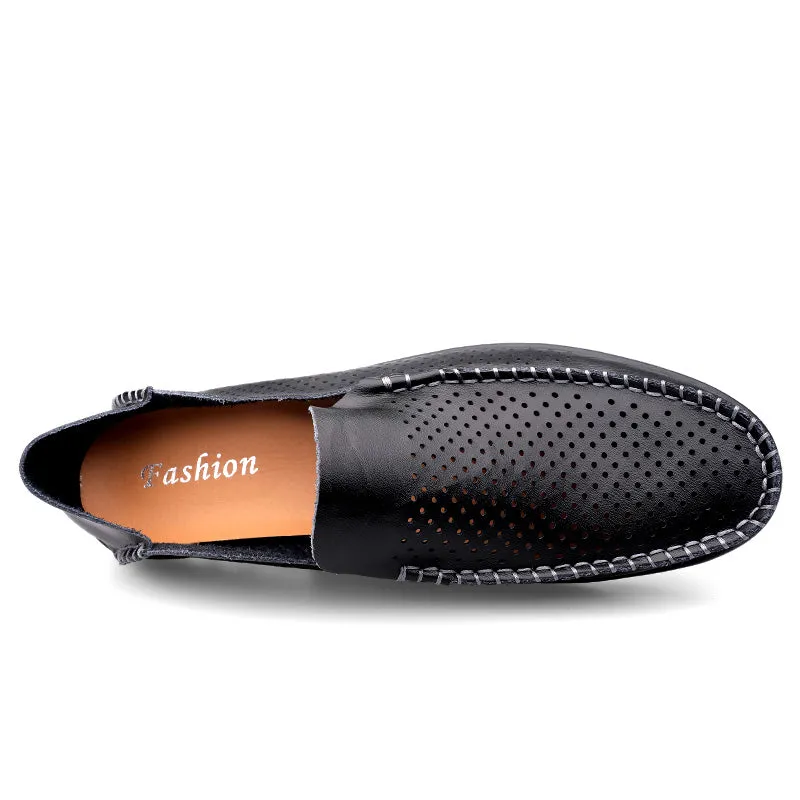 Summer Hollow Genuine Leather Shoes Men Comfortable Mesh Loafers