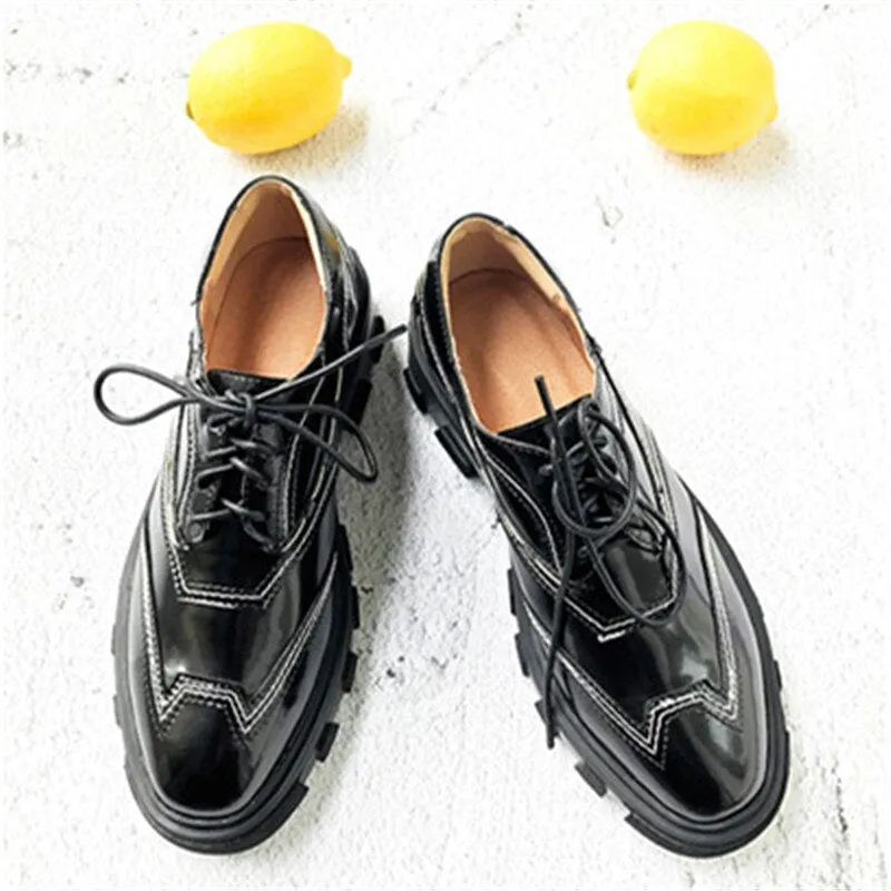 Tenis Feminino Black Leather Patckwork Low Top Women Casual Shoes Lace Up Shallow Platform Zapatos De Mujer Shoes