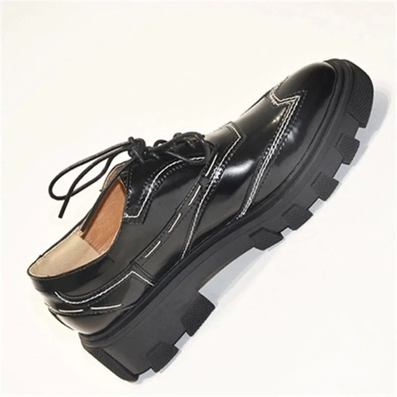 Tenis Feminino Black Leather Patckwork Low Top Women Casual Shoes Lace Up Shallow Platform Zapatos De Mujer Shoes