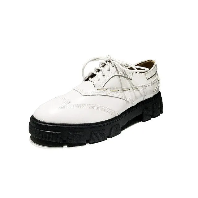 Tenis Feminino Black Leather Patckwork Low Top Women Casual Shoes Lace Up Shallow Platform Zapatos De Mujer Shoes