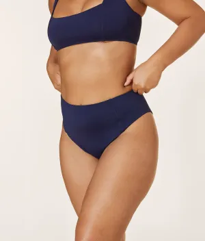 The High Waist Cheeky Bikini Bottom - Flat - Navy