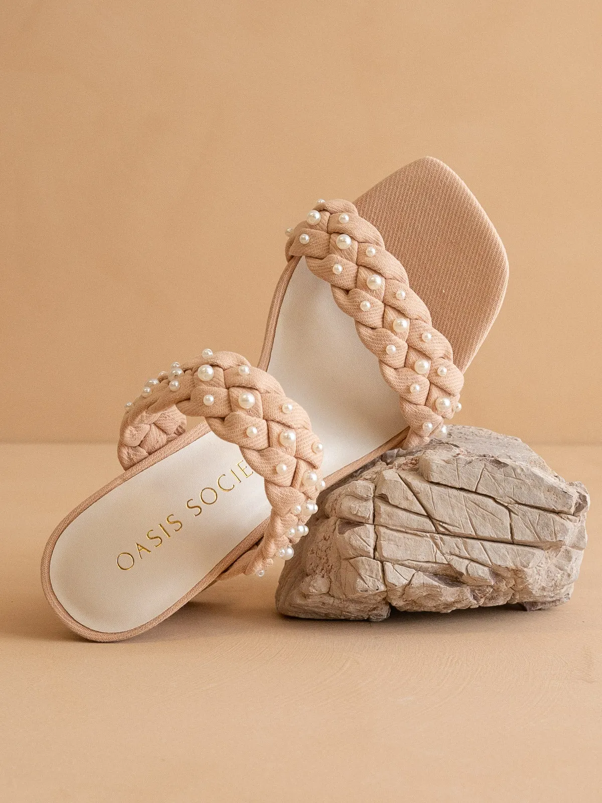 The Parisa | Apricot Braided Pearl Heeled Sandals