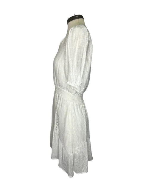 Trim Cinch Waist Dress White