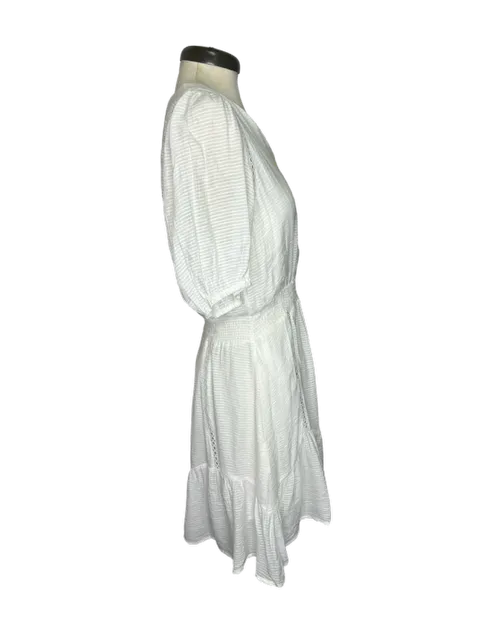 Trim Cinch Waist Dress White
