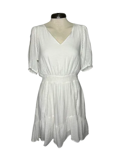 Trim Cinch Waist Dress White