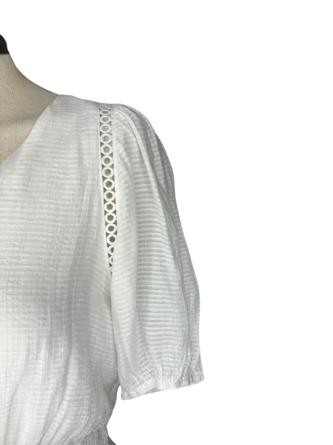 Trim Cinch Waist Dress White
