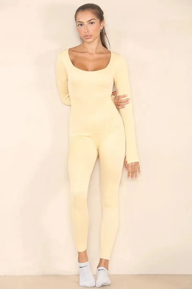 Two For ￡26.99！ Seamless U Neck Long Sleeve Shaping Jumpsuit