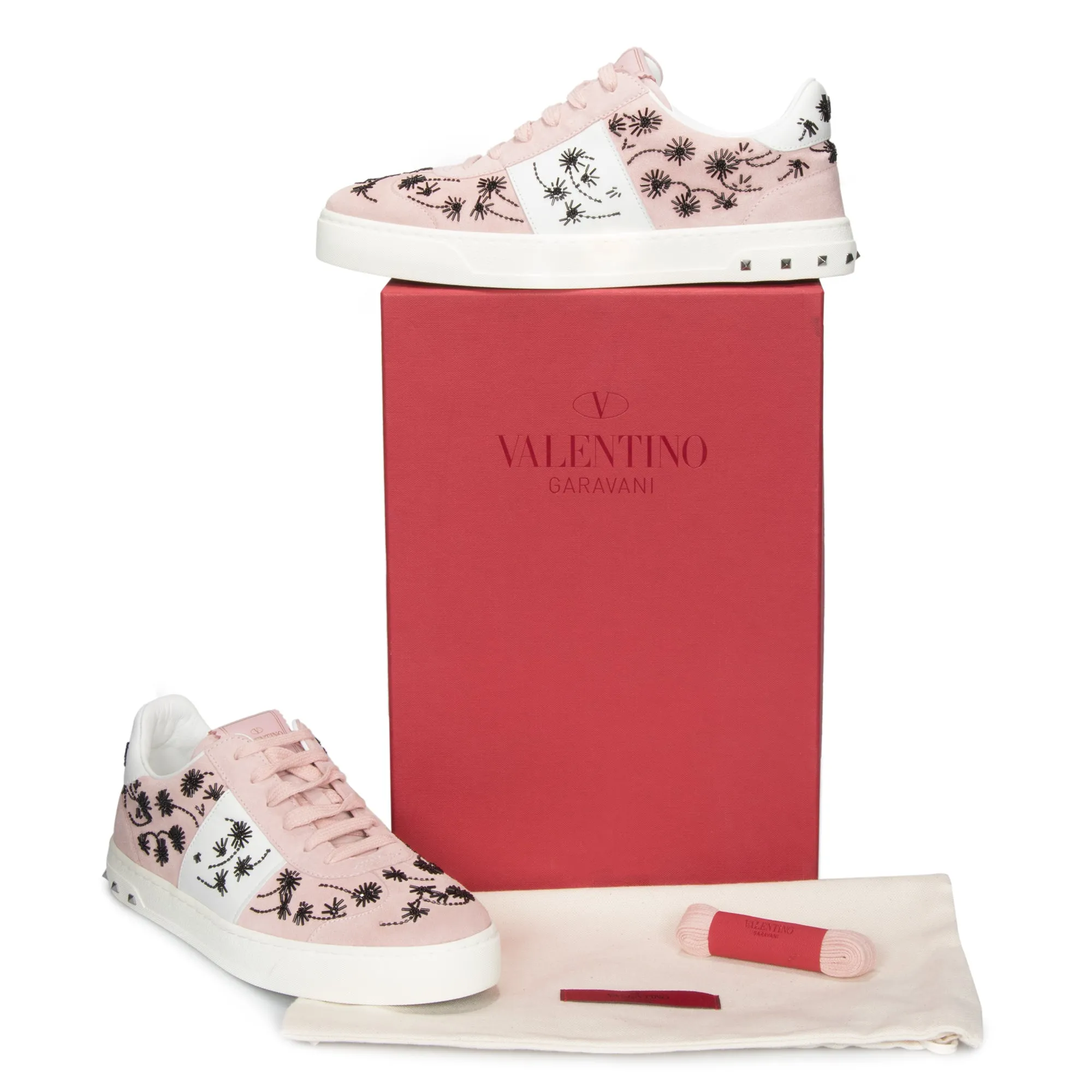 Valentino Flycrew Embroidered Sneaker in Pink