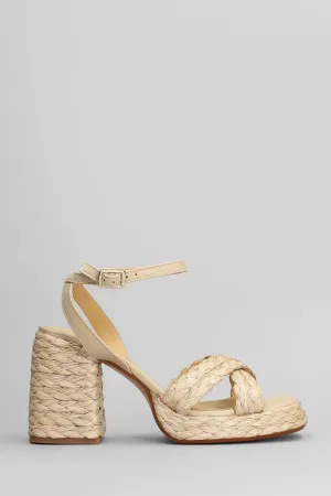 Valeriette-258 Sandals in beige leather and fabric