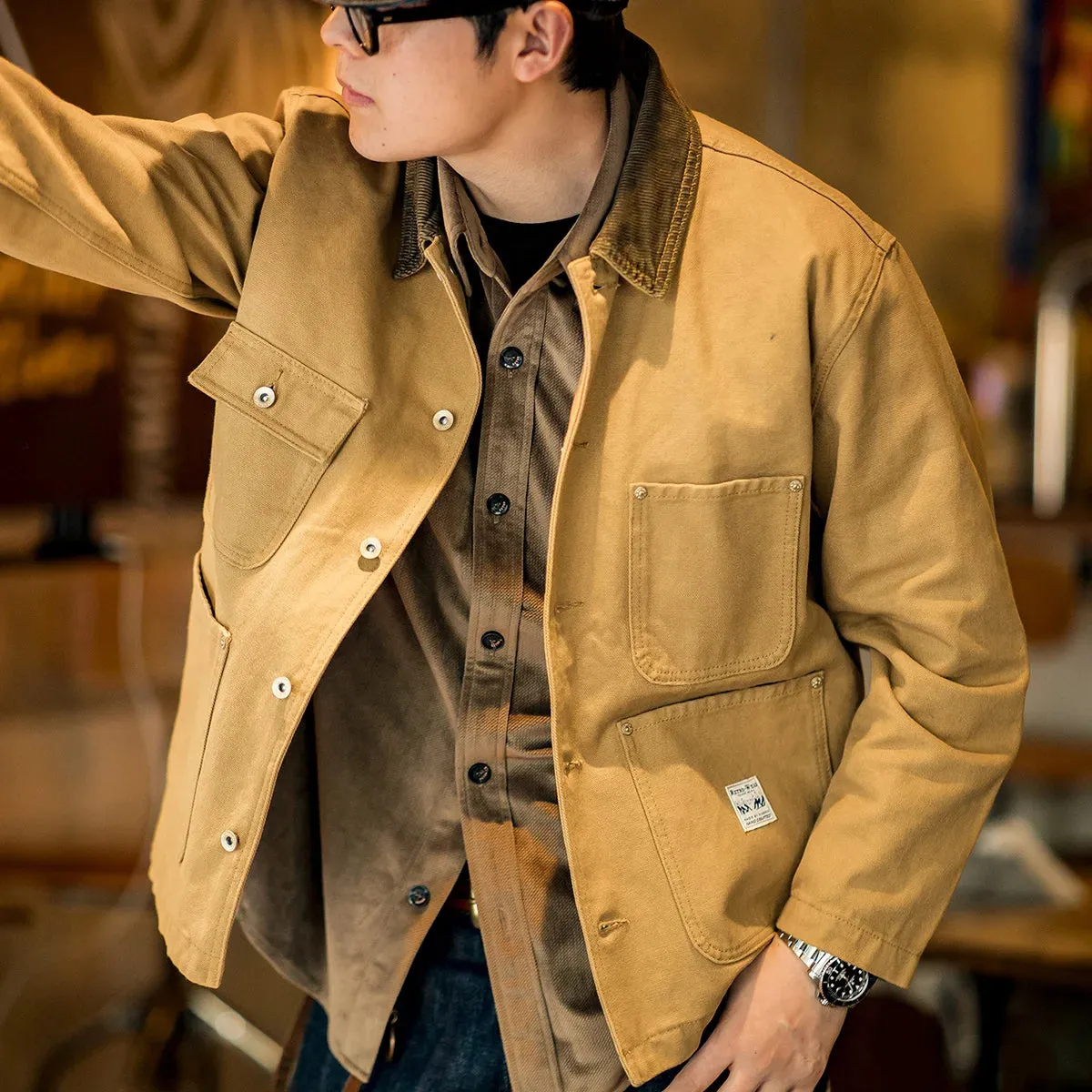 Vintage Heavyweight Michigan Chore Jacket – Men’s Multi-Pocket Canvas Hunting Coat, Loose Fit Autumn Outerwear C38