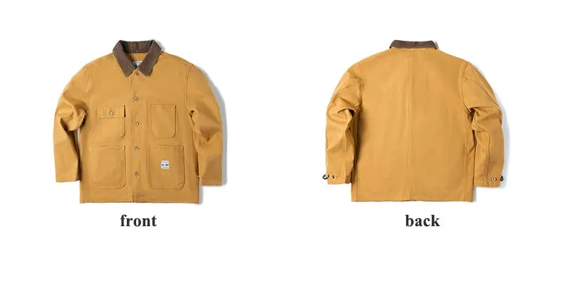 Vintage Heavyweight Michigan Chore Jacket – Men’s Multi-Pocket Canvas Hunting Coat, Loose Fit Autumn Outerwear C38