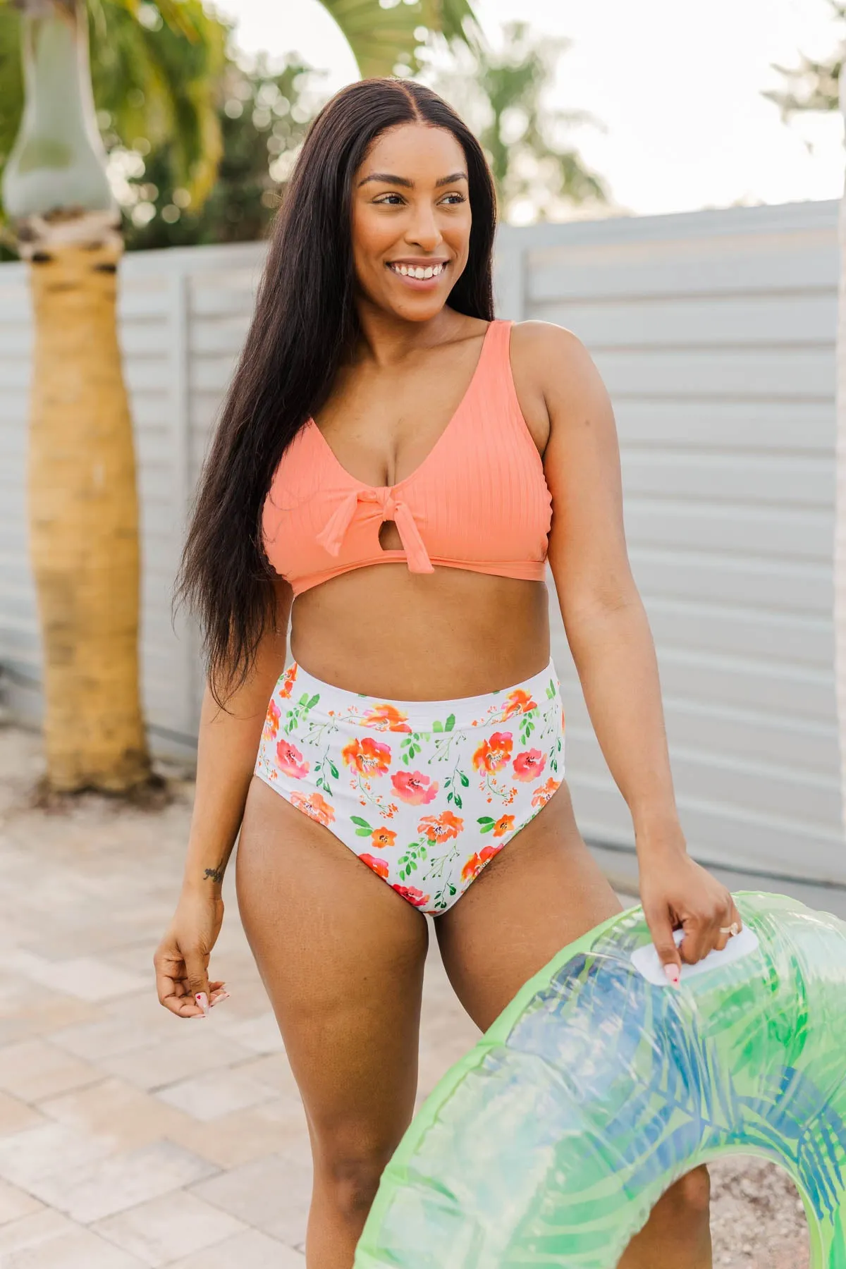 Walk Along The Beach Ribbed Swim Top- Sherbert