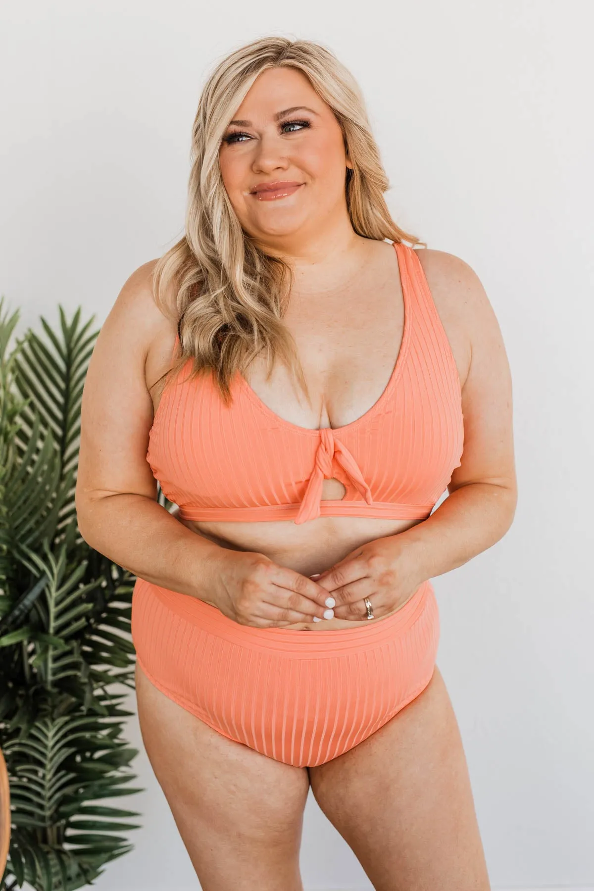 Walk Along The Beach Ribbed Swim Top- Sherbert