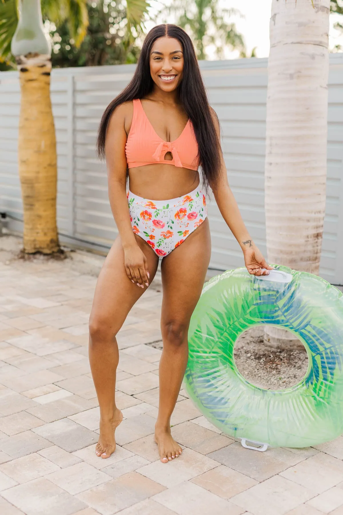 Walk Along The Beach Ribbed Swim Top- Sherbert