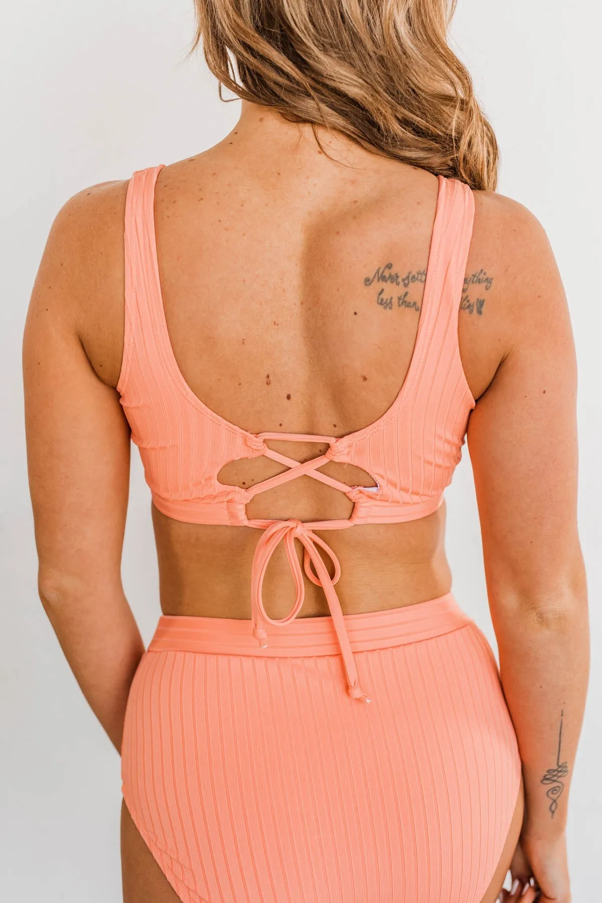 Walk Along The Beach Ribbed Swim Top- Sherbert