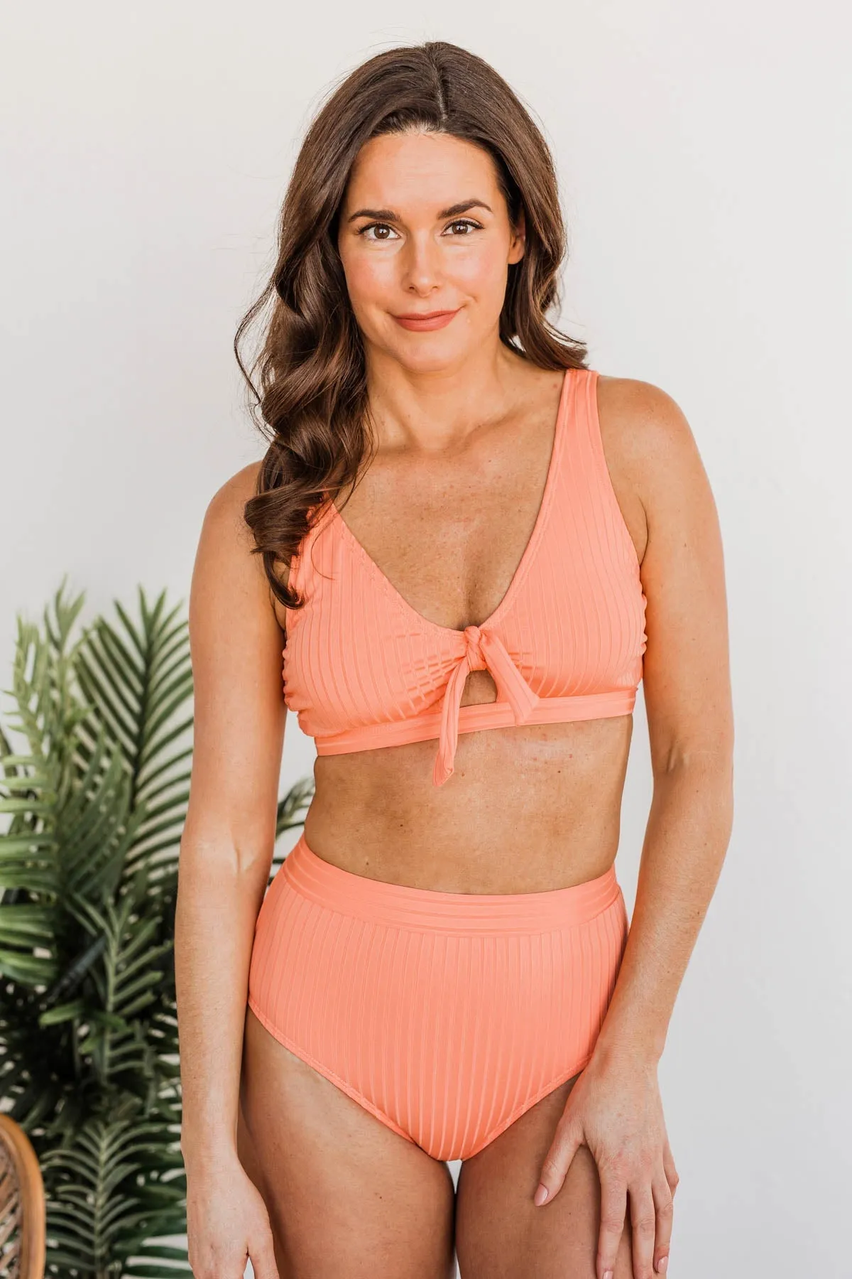 Walk Along The Beach Ribbed Swim Top- Sherbert