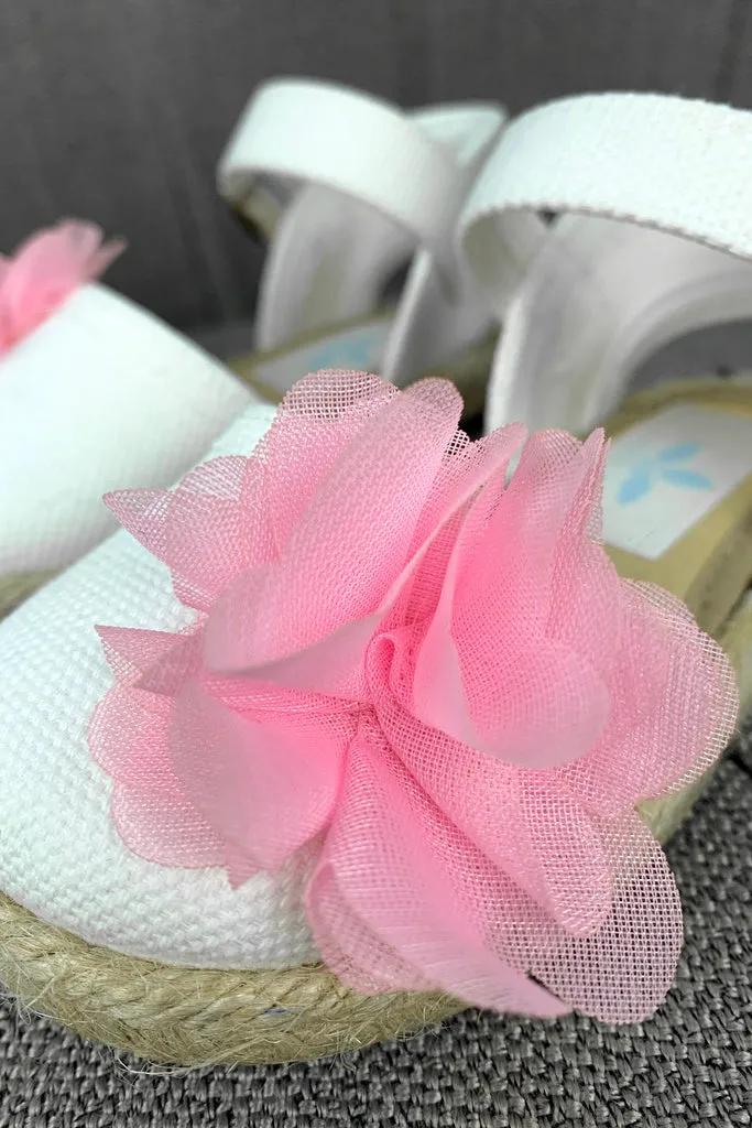 White & Pink Flower Espadrille Sandals