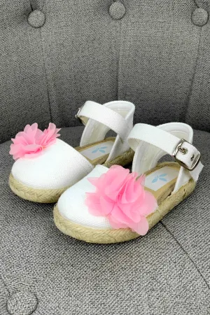 White & Pink Flower Espadrille Sandals