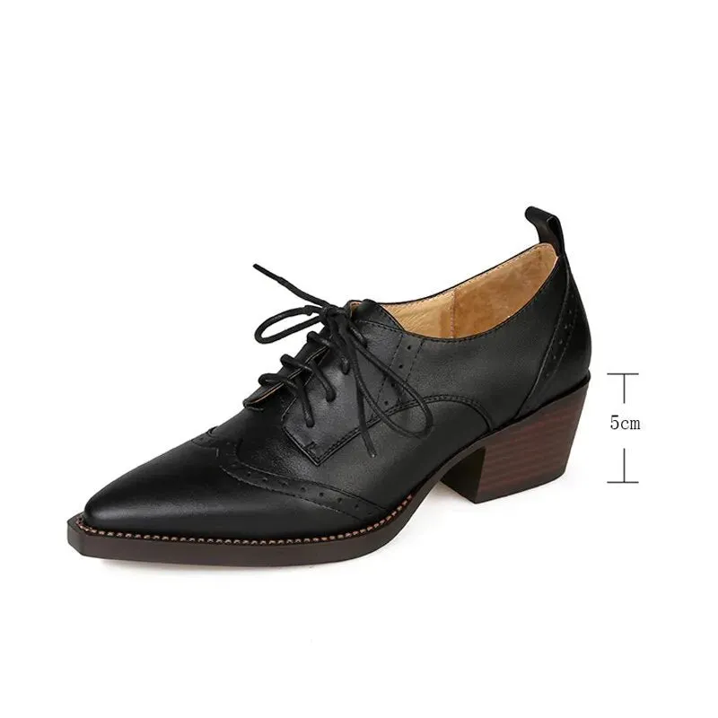 Women Pointed Toe Lace-Up Loafers British Style Pumps