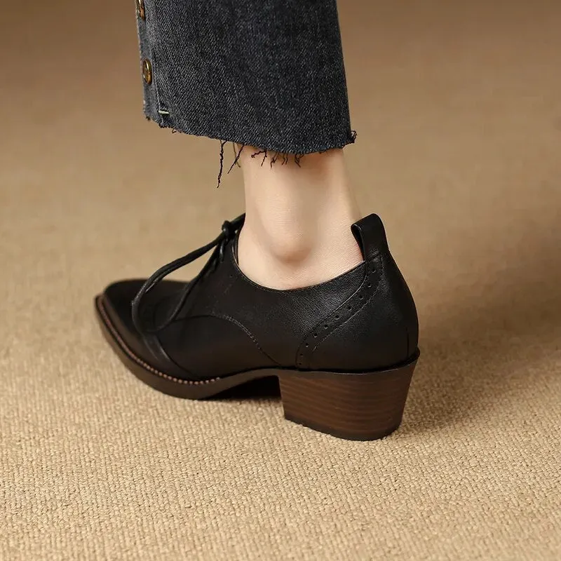 Women Pointed Toe Lace-Up Loafers British Style Pumps