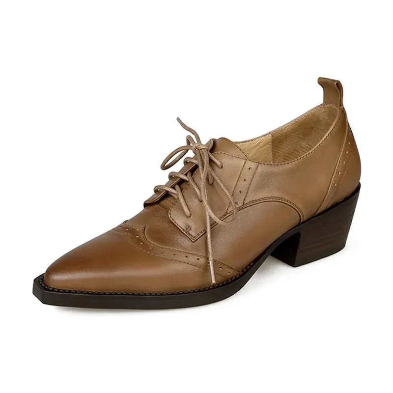 Women Pointed Toe Lace-Up Loafers British Style Pumps