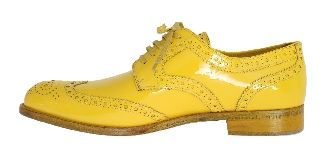 Yellow Leather Oxford Broques Flats