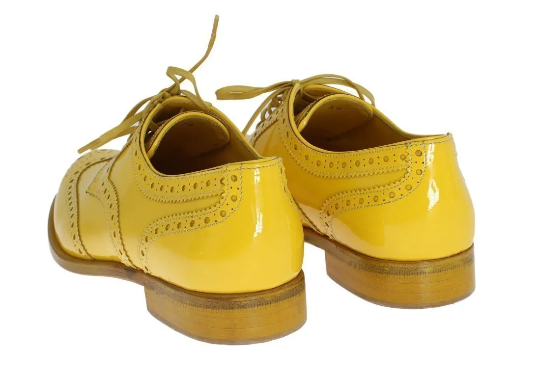 Yellow Leather Oxford Broques Flats
