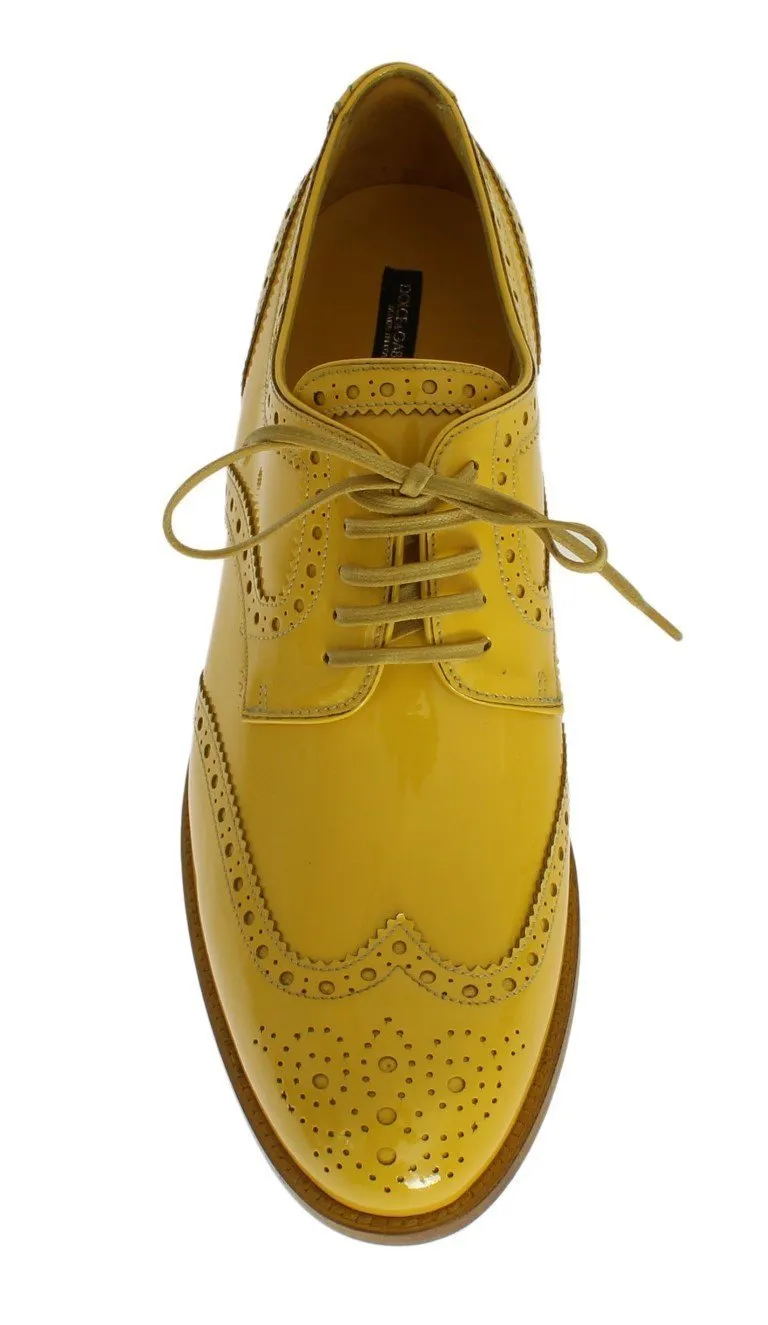 Yellow Leather Oxford Broques Flats