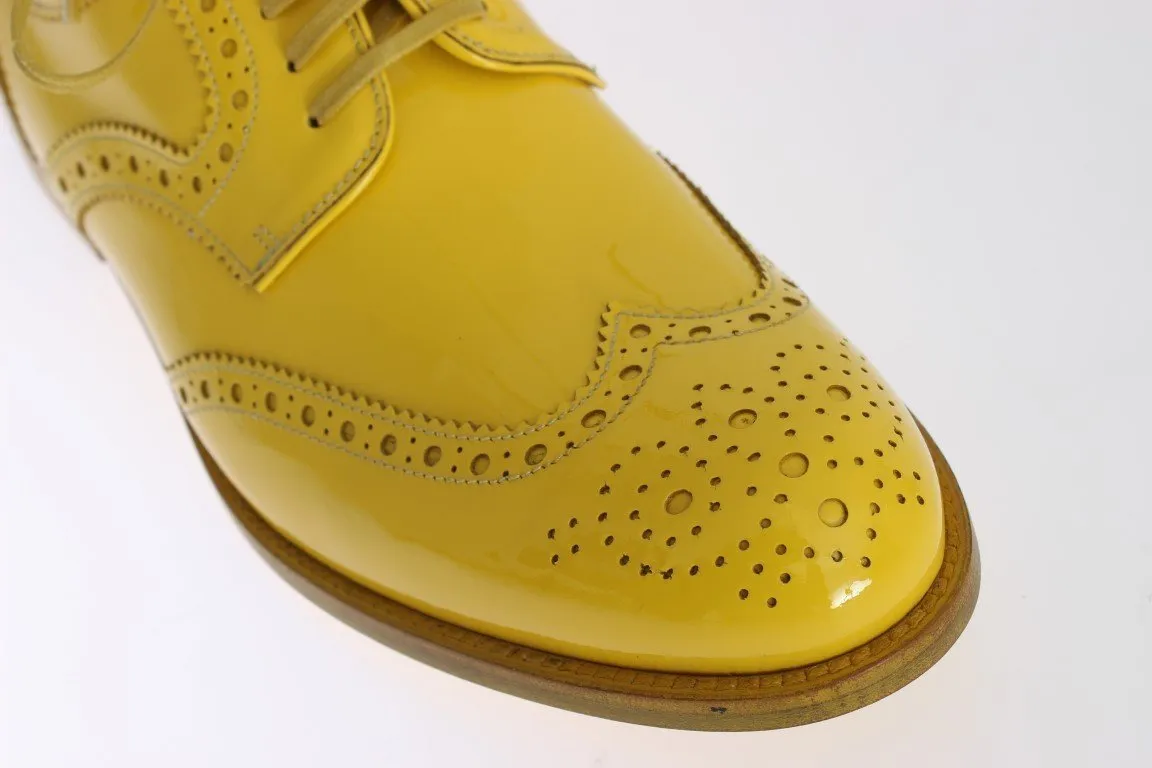 Yellow Leather Oxford Broques Flats