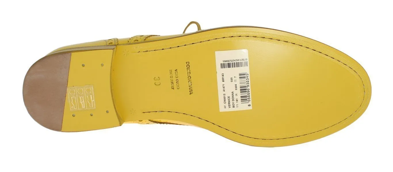 Yellow Leather Oxford Broques Flats