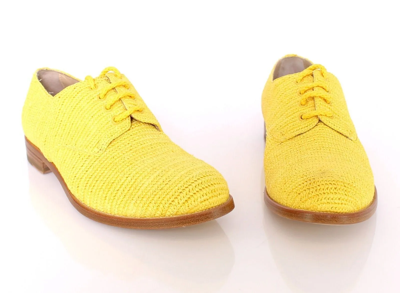 Yellow Raffia Woven Oxfords Broques Shoes