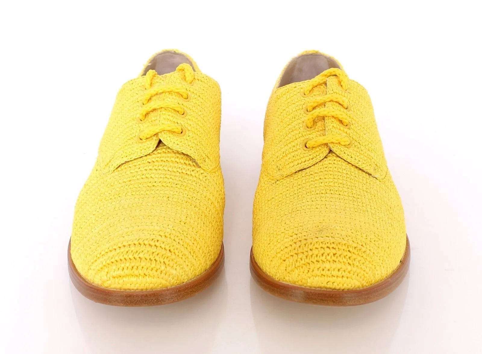 Yellow Raffia Woven Oxfords Broques Shoes