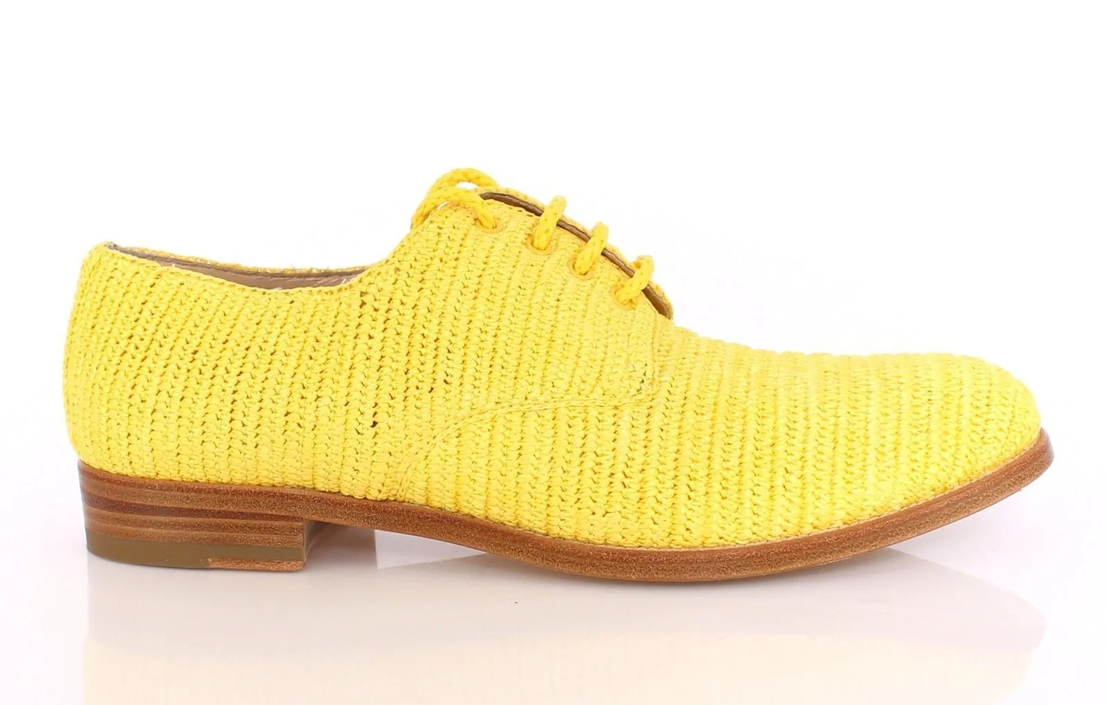Yellow Raffia Woven Oxfords Broques Shoes